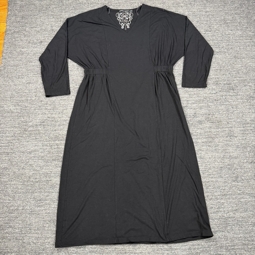 Gudrun Sjoden Dress Women Large Black Organic Cotton Modal Midi Knit V-Neck